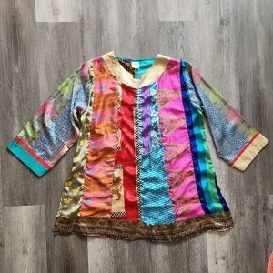 Belma New York Silky Colorblocked Mixed Pattern‎ Tunic Top One Size